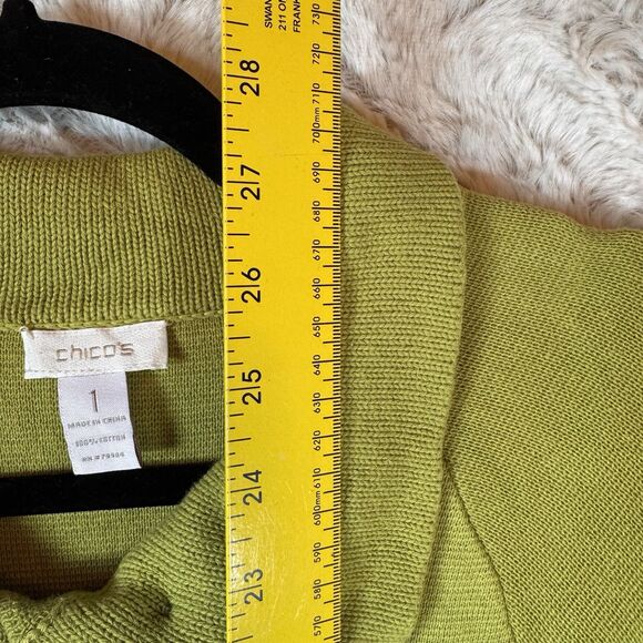 Chicos Sweater Cardigan Jacket Womens Sz 1 Medium Lime Green Button Front - Picture 6 of 7